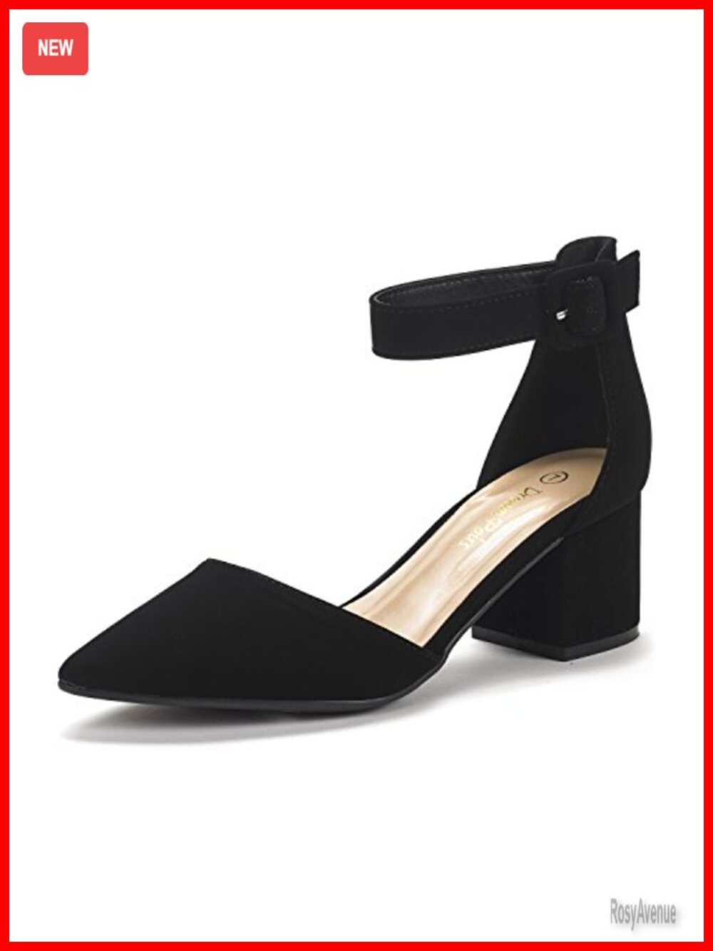 Pointed Toe Low Chunky Heel Pumps with Adjustable Buckle